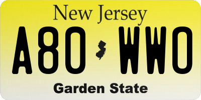 NJ license plate A80WWO