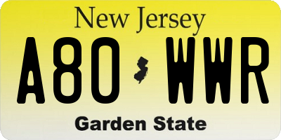 NJ license plate A80WWR