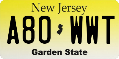NJ license plate A80WWT