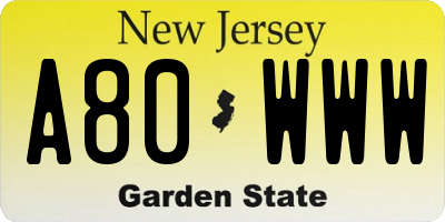 NJ license plate A80WWW