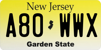 NJ license plate A80WWX