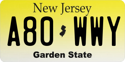 NJ license plate A80WWY