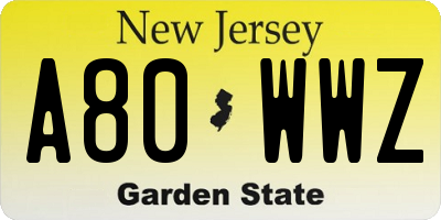 NJ license plate A80WWZ