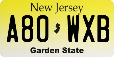 NJ license plate A80WXB