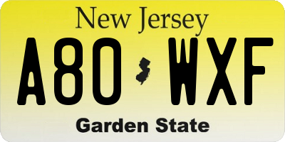 NJ license plate A80WXF