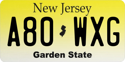 NJ license plate A80WXG