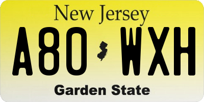 NJ license plate A80WXH