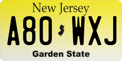NJ license plate A80WXJ