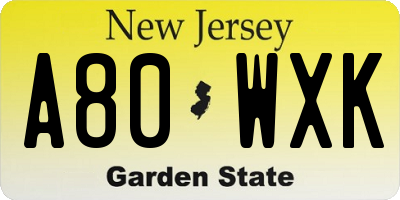 NJ license plate A80WXK