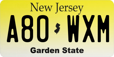 NJ license plate A80WXM