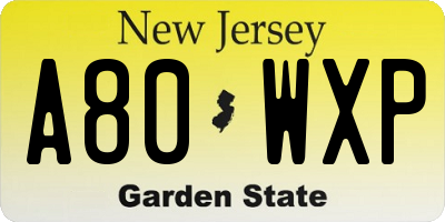 NJ license plate A80WXP