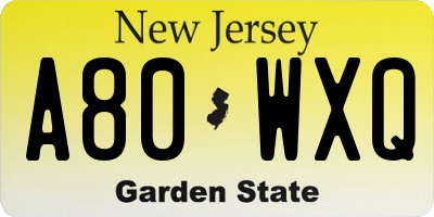 NJ license plate A80WXQ