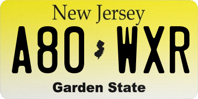 NJ license plate A80WXR