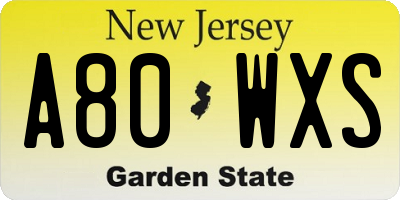 NJ license plate A80WXS