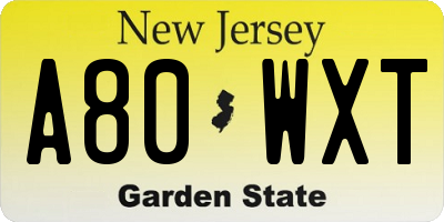 NJ license plate A80WXT