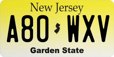 NJ license plate A80WXV