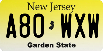 NJ license plate A80WXW