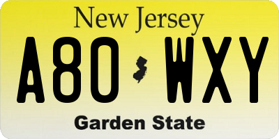 NJ license plate A80WXY