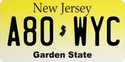 NJ license plate A80WYC