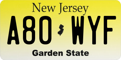 NJ license plate A80WYF