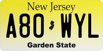 NJ license plate A80WYL
