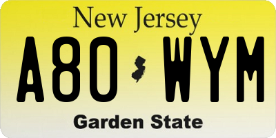 NJ license plate A80WYM