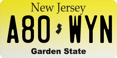 NJ license plate A80WYN