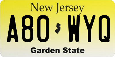 NJ license plate A80WYQ