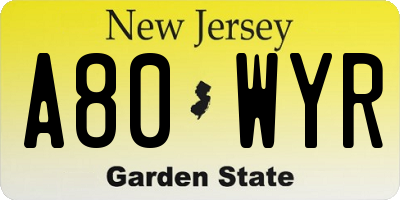 NJ license plate A80WYR