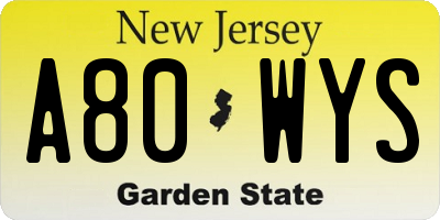 NJ license plate A80WYS