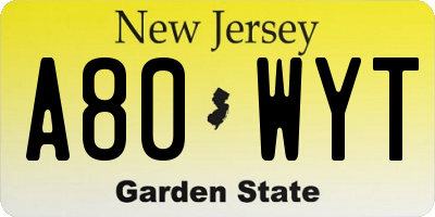 NJ license plate A80WYT