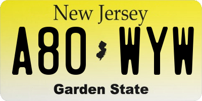 NJ license plate A80WYW