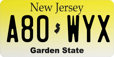NJ license plate A80WYX