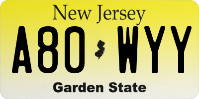 NJ license plate A80WYY