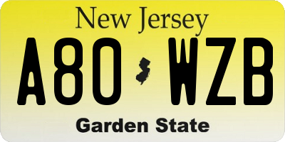 NJ license plate A80WZB