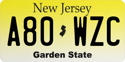 NJ license plate A80WZC