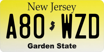 NJ license plate A80WZD