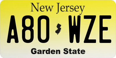 NJ license plate A80WZE