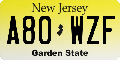 NJ license plate A80WZF