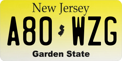 NJ license plate A80WZG