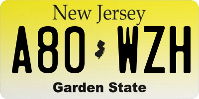 NJ license plate A80WZH