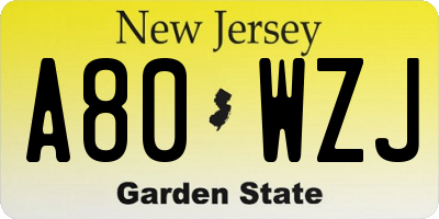 NJ license plate A80WZJ