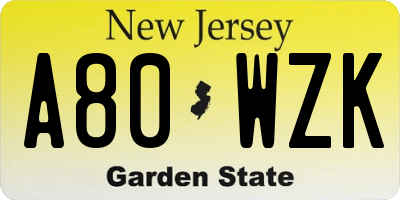 NJ license plate A80WZK