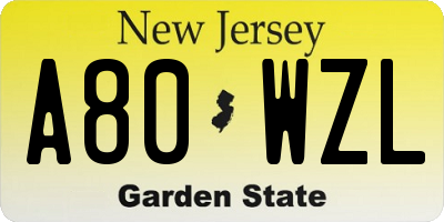 NJ license plate A80WZL