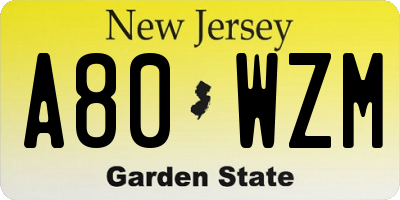 NJ license plate A80WZM