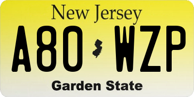 NJ license plate A80WZP