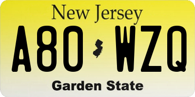 NJ license plate A80WZQ