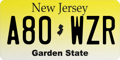 NJ license plate A80WZR