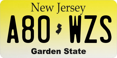 NJ license plate A80WZS