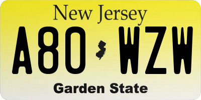 NJ license plate A80WZW